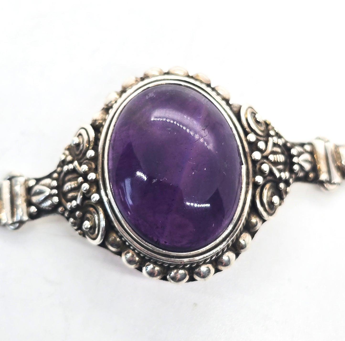 Balinese Amethyst large purple gemstone sterling silver adjustable bracelet