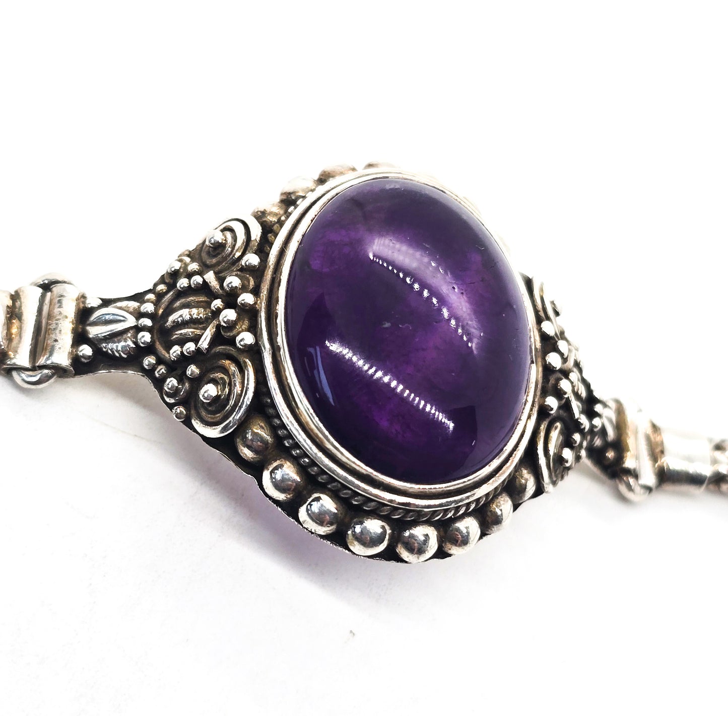 Balinese Amethyst large purple gemstone sterling silver adjustable bracelet