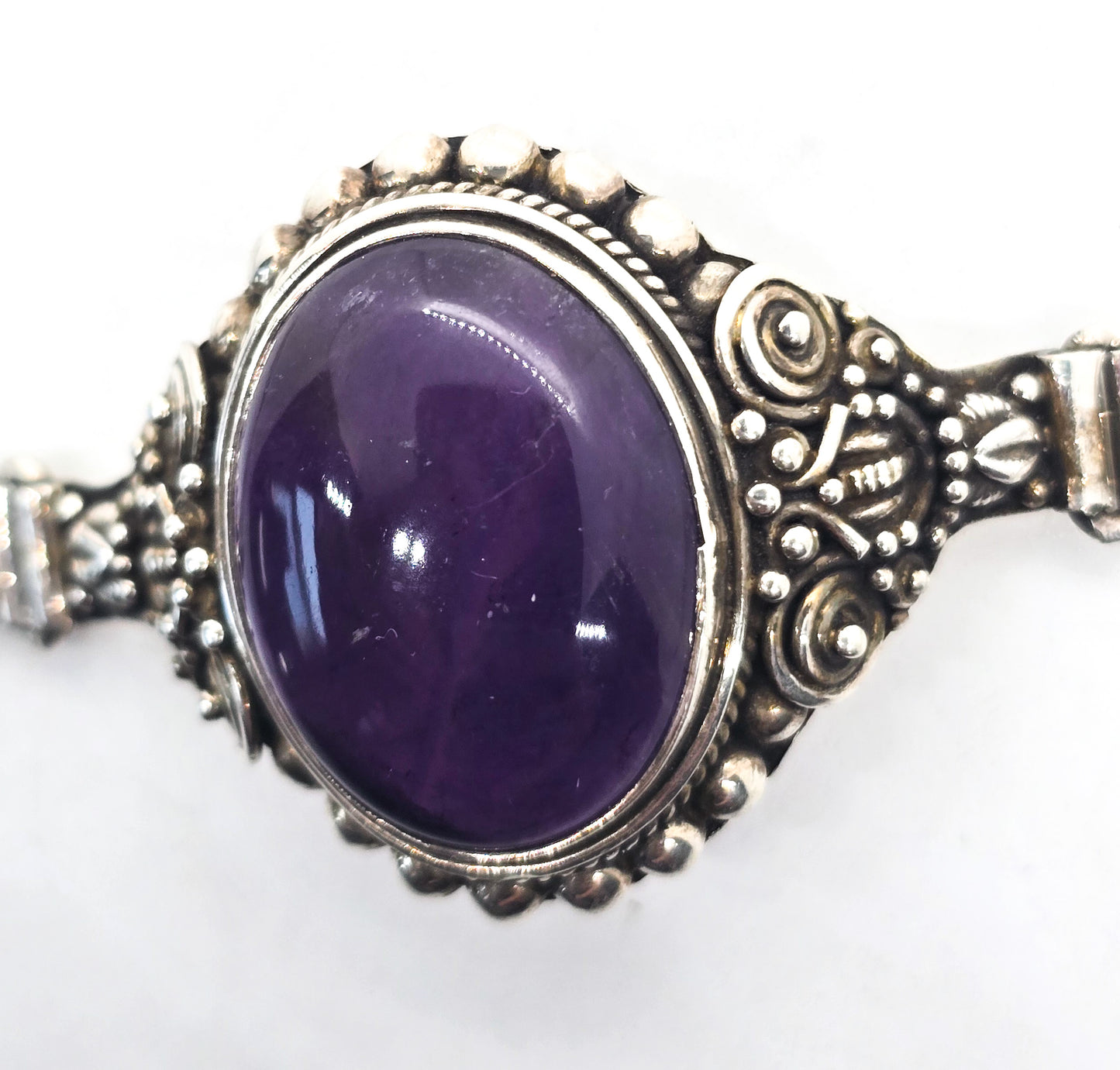 Balinese Amethyst large purple gemstone sterling silver adjustable bracelet