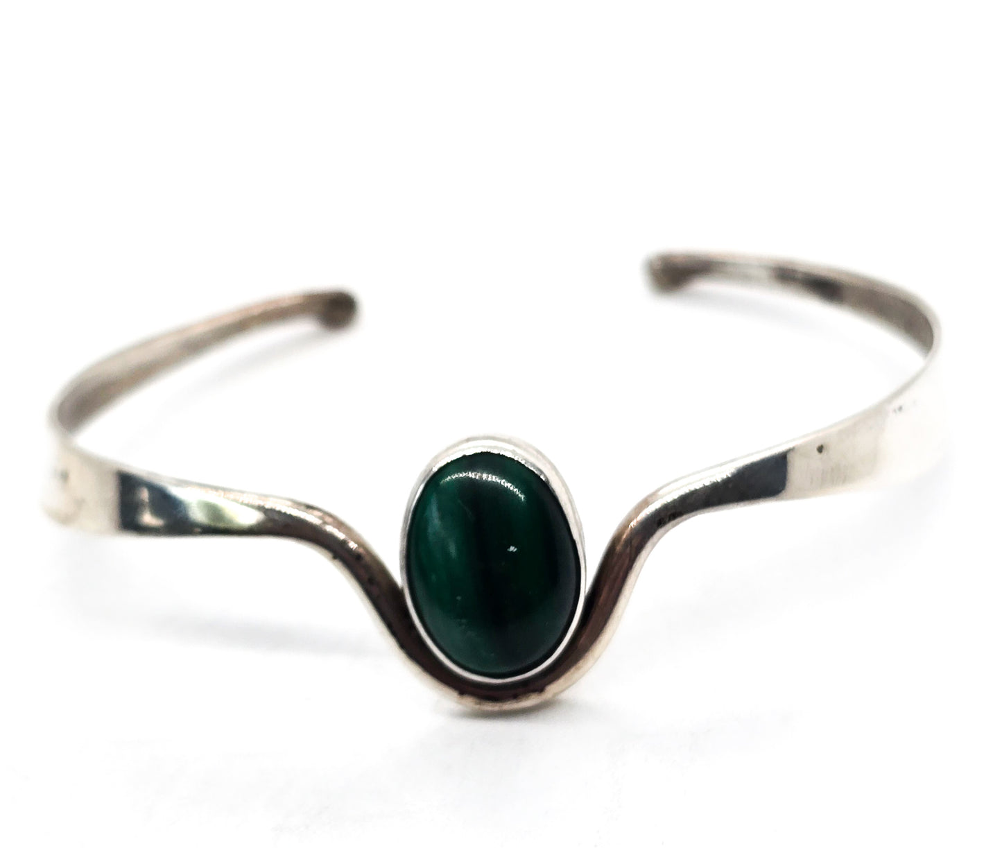 Steven Kolodny Banded Malachite sterling silver vintage 1980's retro cuff bracelet