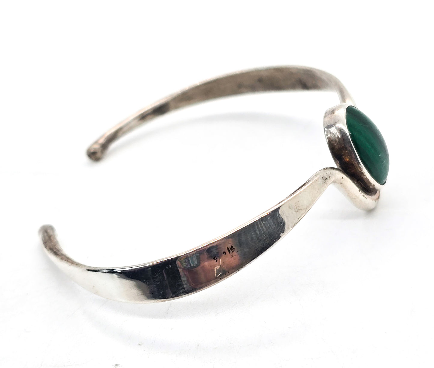 Steven Kolodny Banded Malachite sterling silver vintage 1980's retro cuff bracelet