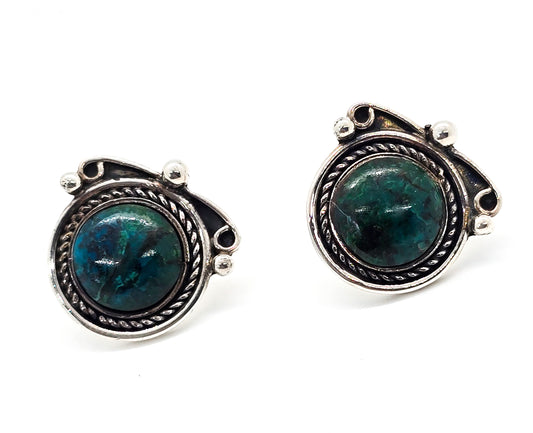 Chrysocolla Native American 950 sterling silver twisted rope vintage stud earrings