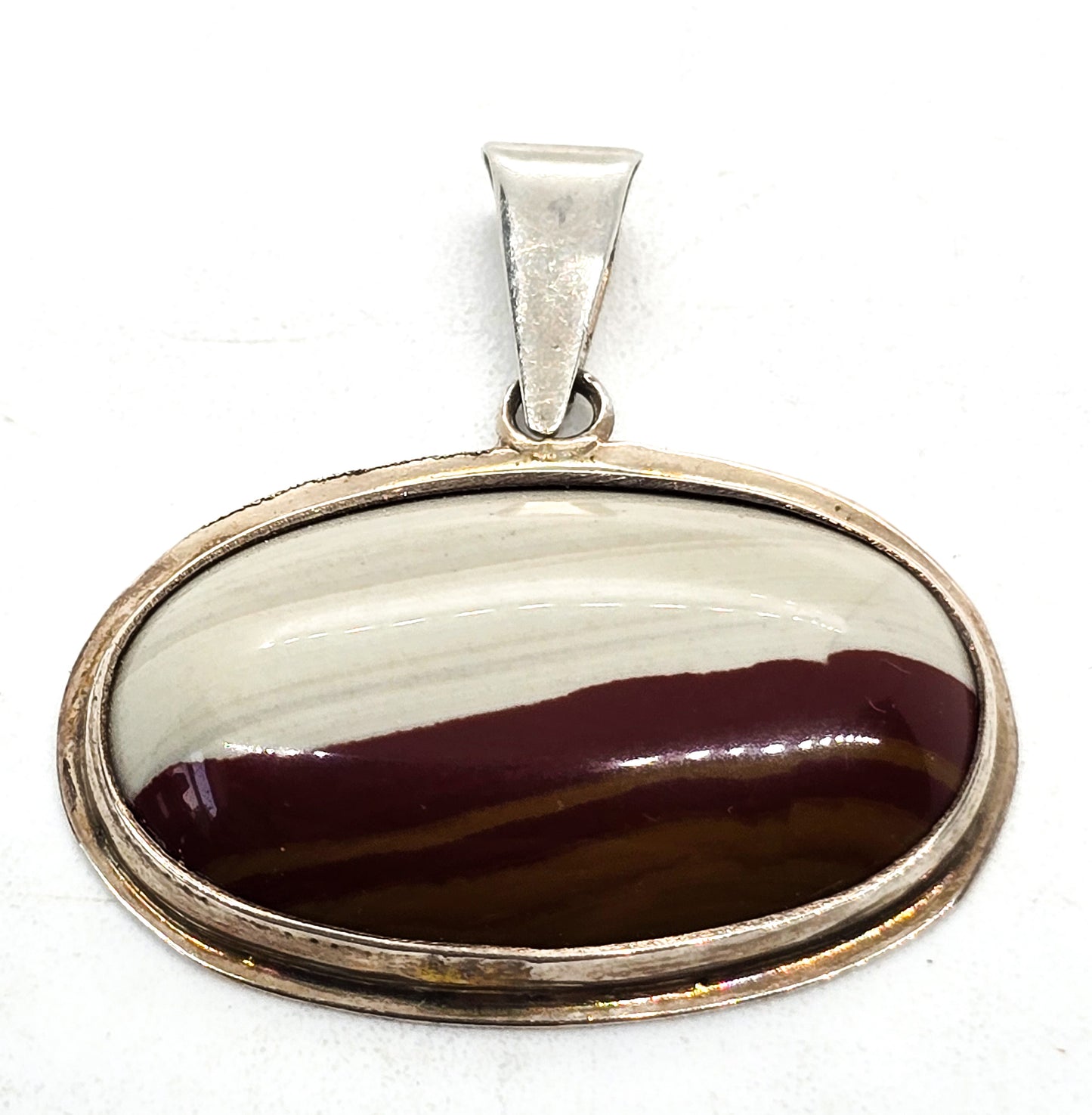 Landscape Jasper vintage sterling silver oblong bezel set pendant