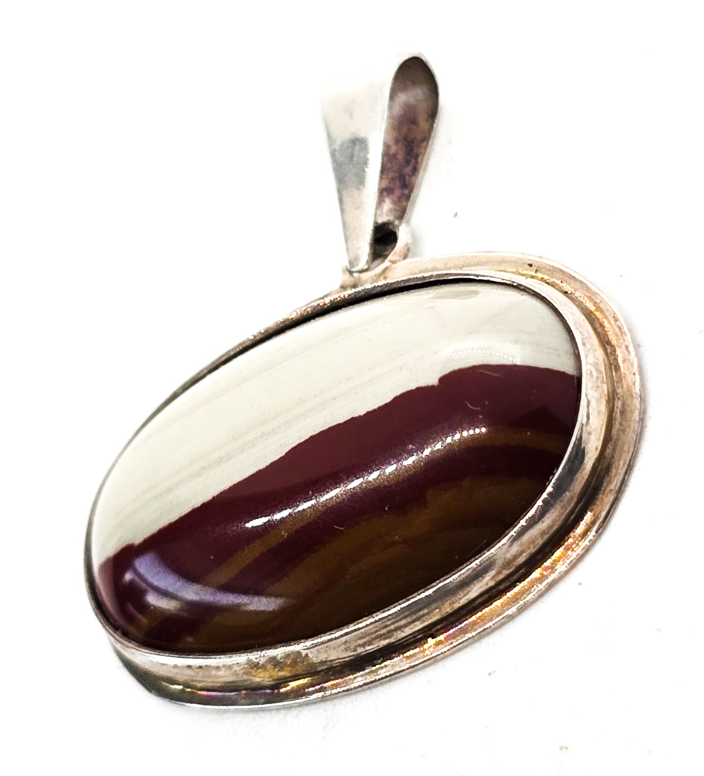 Landscape Jasper vintage sterling silver oblong bezel set pendant