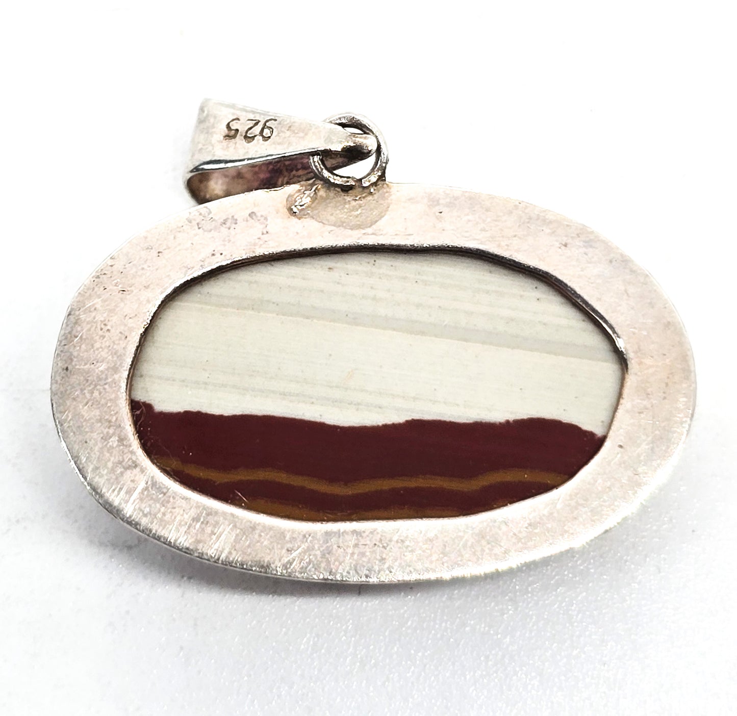 Landscape Jasper vintage sterling silver oblong bezel set pendant