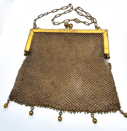 Goldine CB Art Deco mesh gold toned antique hand bag purse