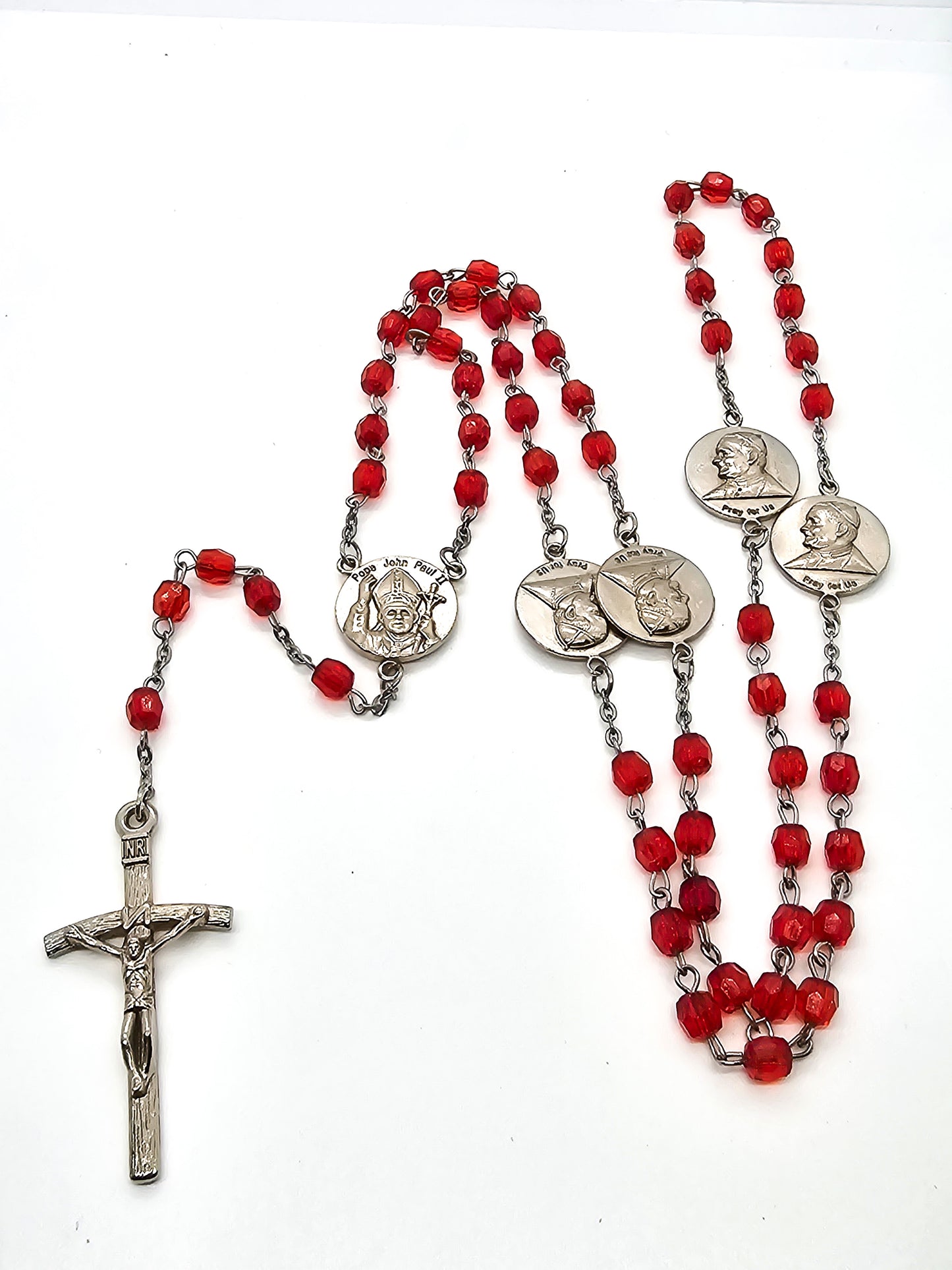 Pope John Paul II vintage red Austrian crystal beaded Catholic Rosary Prayer beads