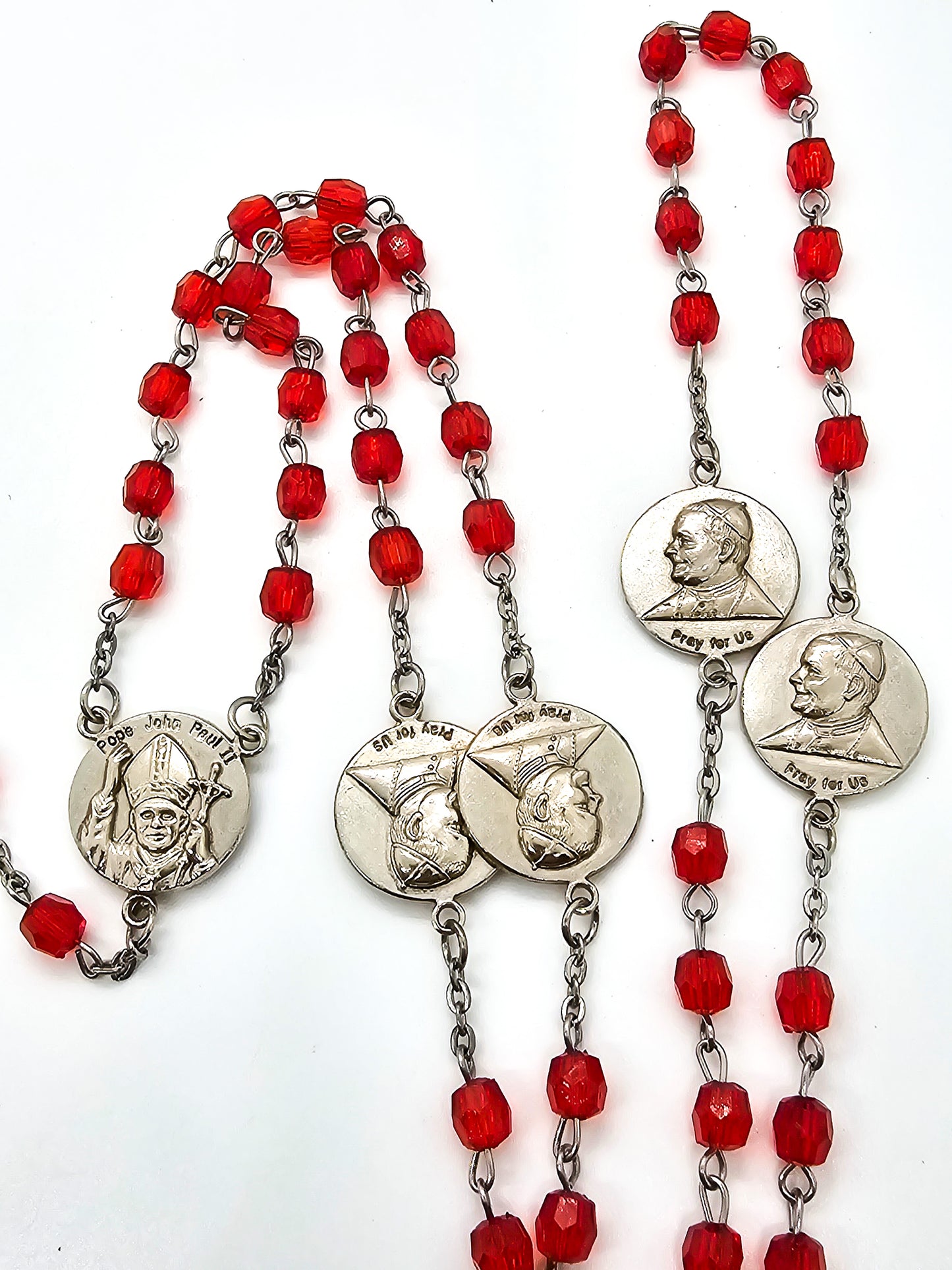 Pope John Paul II vintage red Austrian crystal beaded Catholic Rosary Prayer beads