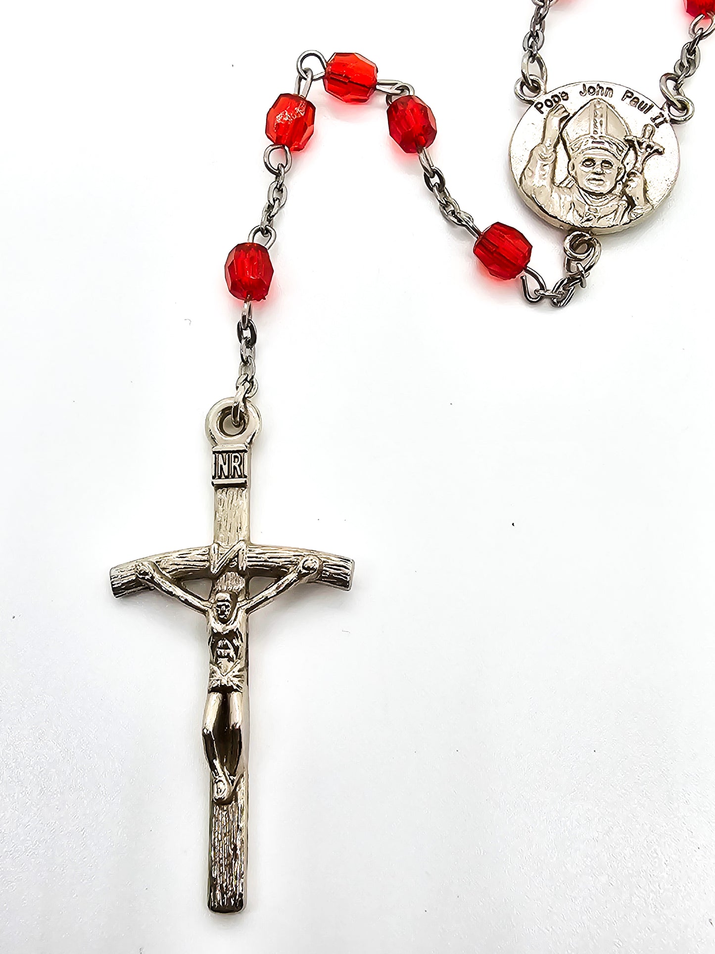 Pope John Paul II vintage red Austrian crystal beaded Catholic Rosary Prayer beads