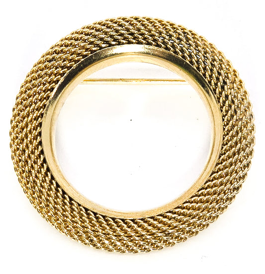 Retro gold mesh infinity circle gold toned 1980's brooch
