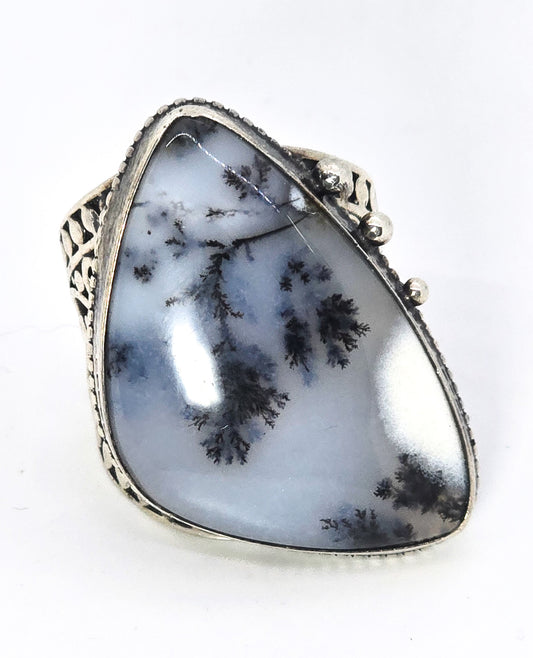 Dendritic opal Juan Carlos Cahue by JC large sterling silver gemstone statement ring size 9.5