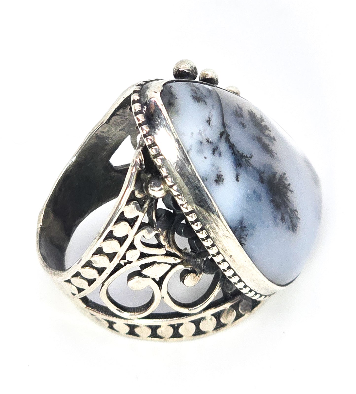 Dendritic opal Juan Carlos Cahue by JC large sterling silver gemstone statement ring size 9.5