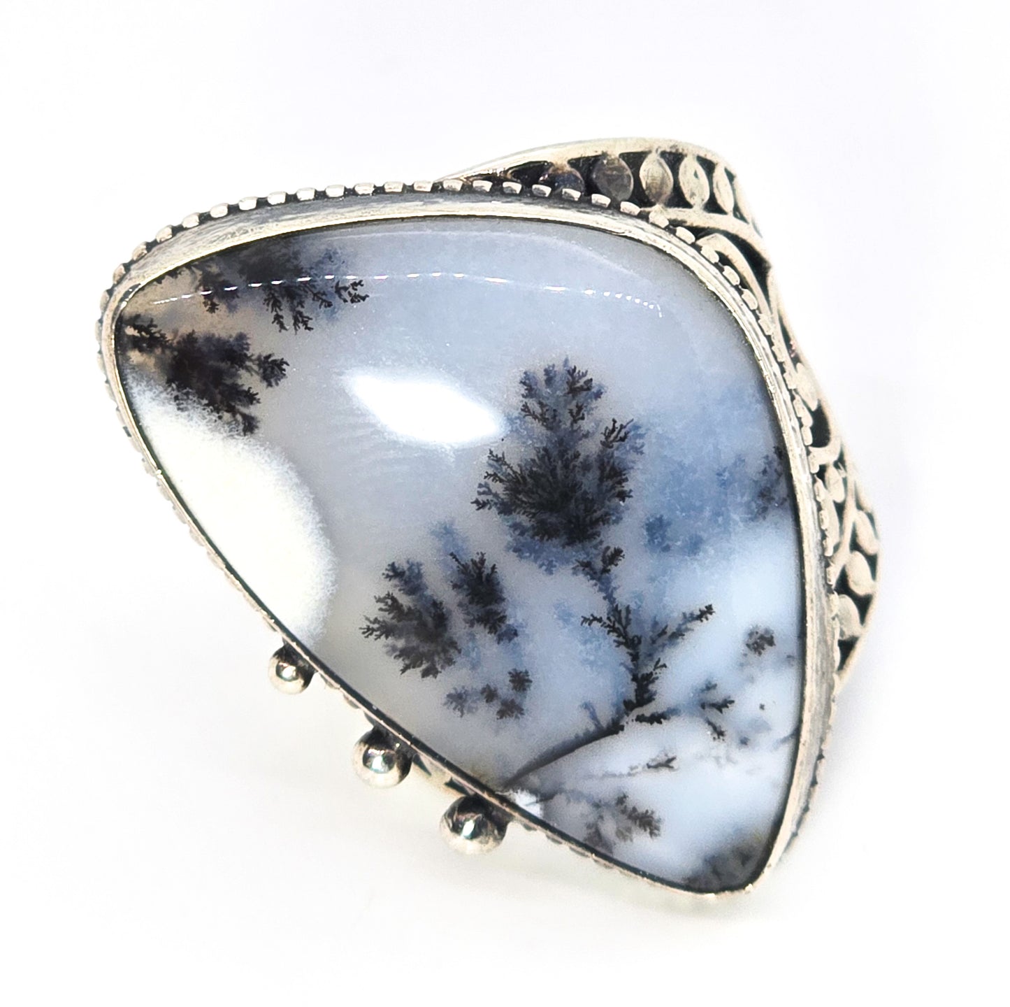 Dendritic opal Juan Carlos Cahue by JC large sterling silver gemstone statement ring size 9.5