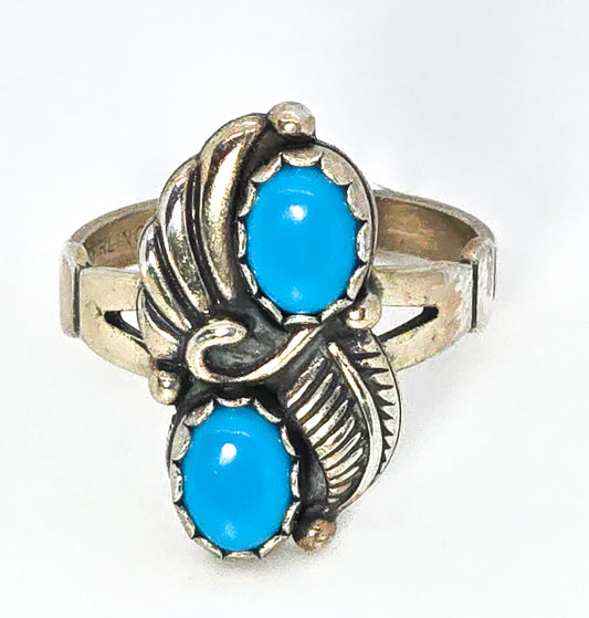 Wheeler Manufacturing Southwestern double turquoise sterling silver vintage ring size 6