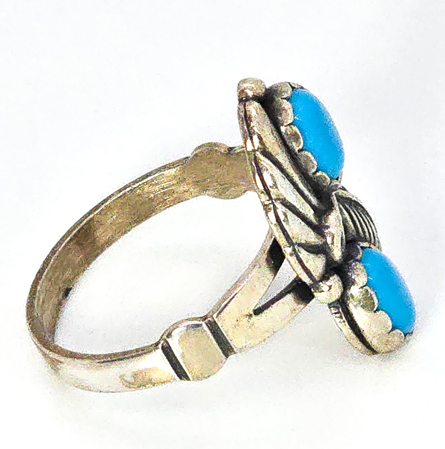 Wheeler Manufacturing Southwestern double turquoise sterling silver vintage ring size 6