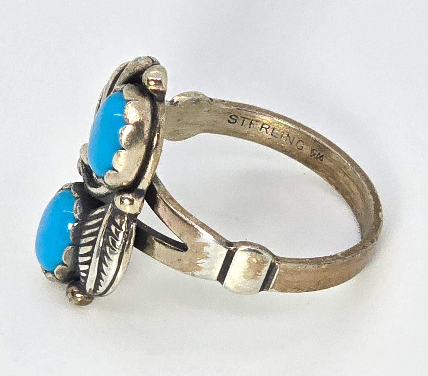 Wheeler Manufacturing Southwestern double turquoise sterling silver vintage ring size 6