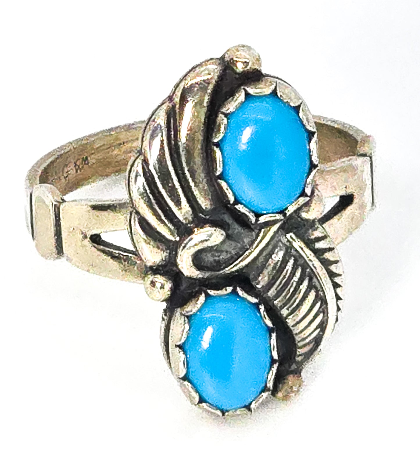 Wheeler Manufacturing Southwestern double turquoise sterling silver vintage ring size 6