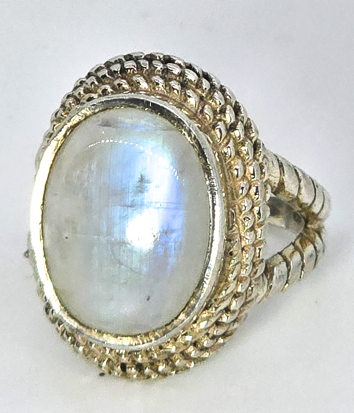 YS Rainbow Blue Moonstone India large sterling silver statement ring size 7