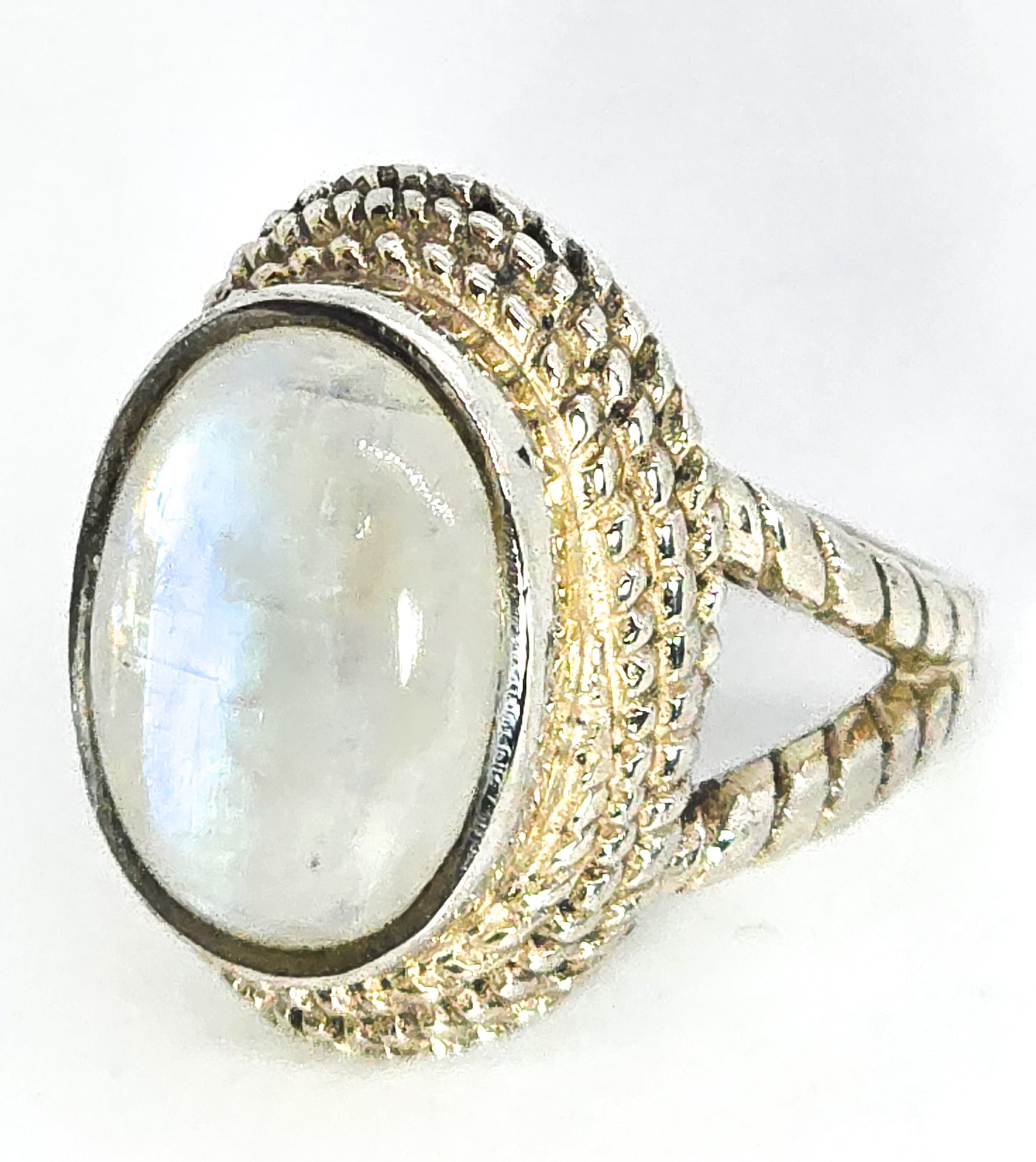 YS Rainbow Blue Moonstone India large sterling silver statement ring size 7