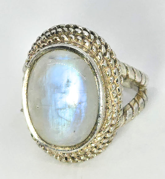 YS Rainbow Blue Moonstone India large sterling silver statement ring size 7