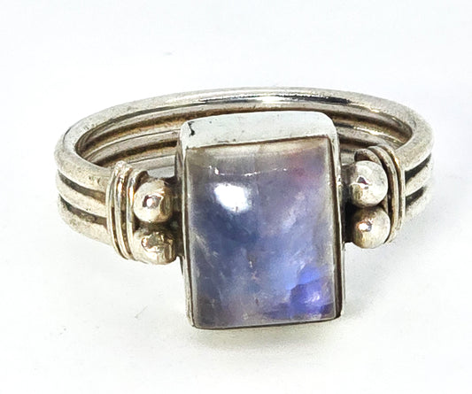 Sunset Labradorite Purple large sterling silver thick band vintage ring size 6