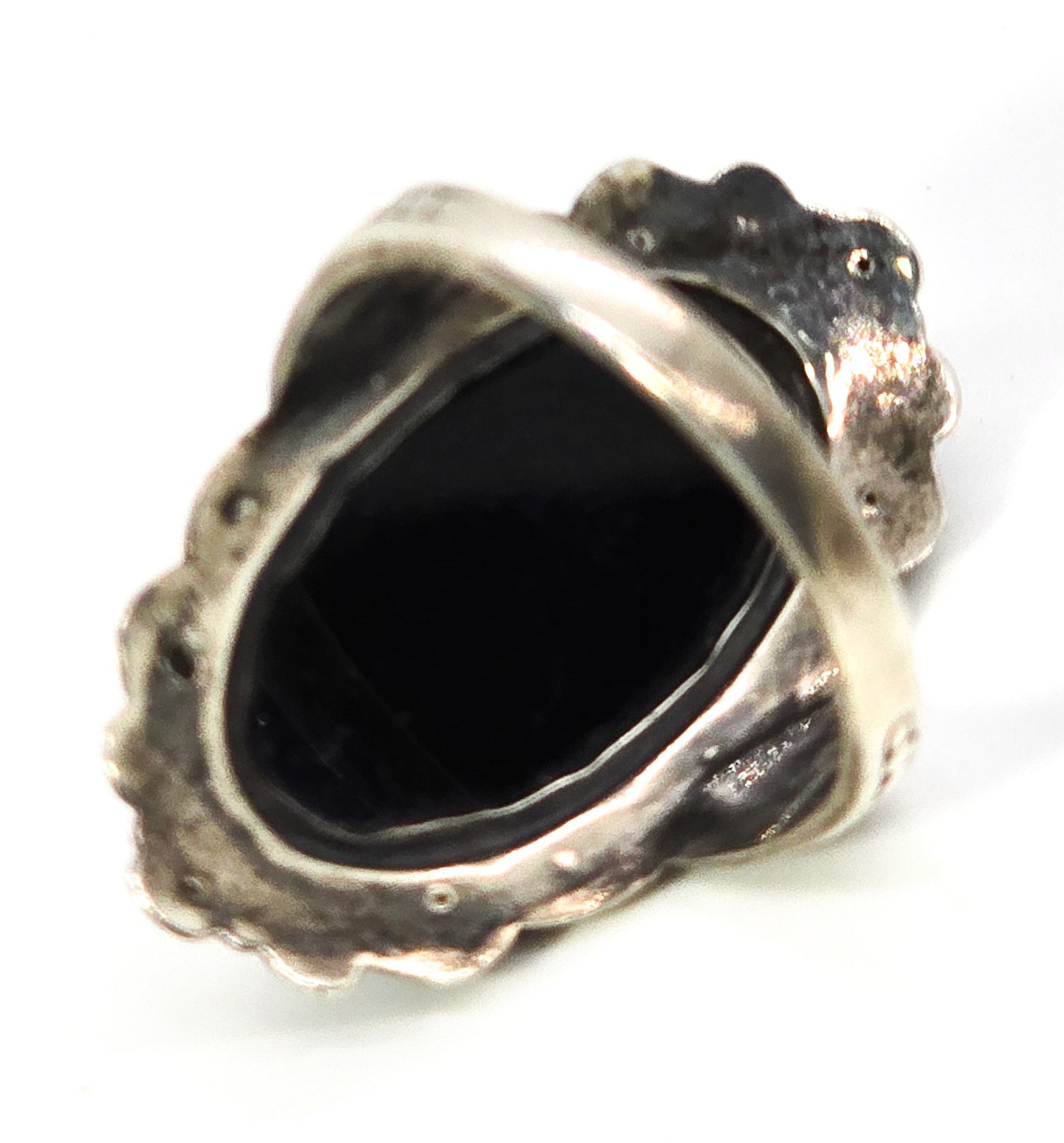 Uncas Art Deco Black onyx antique sterling silver marcasite ring size 5