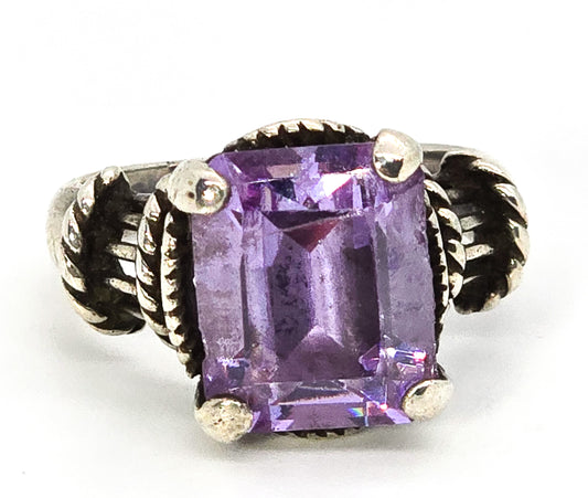 CA Amethyst 6ct Large purple sterling silver vintage ring size 6