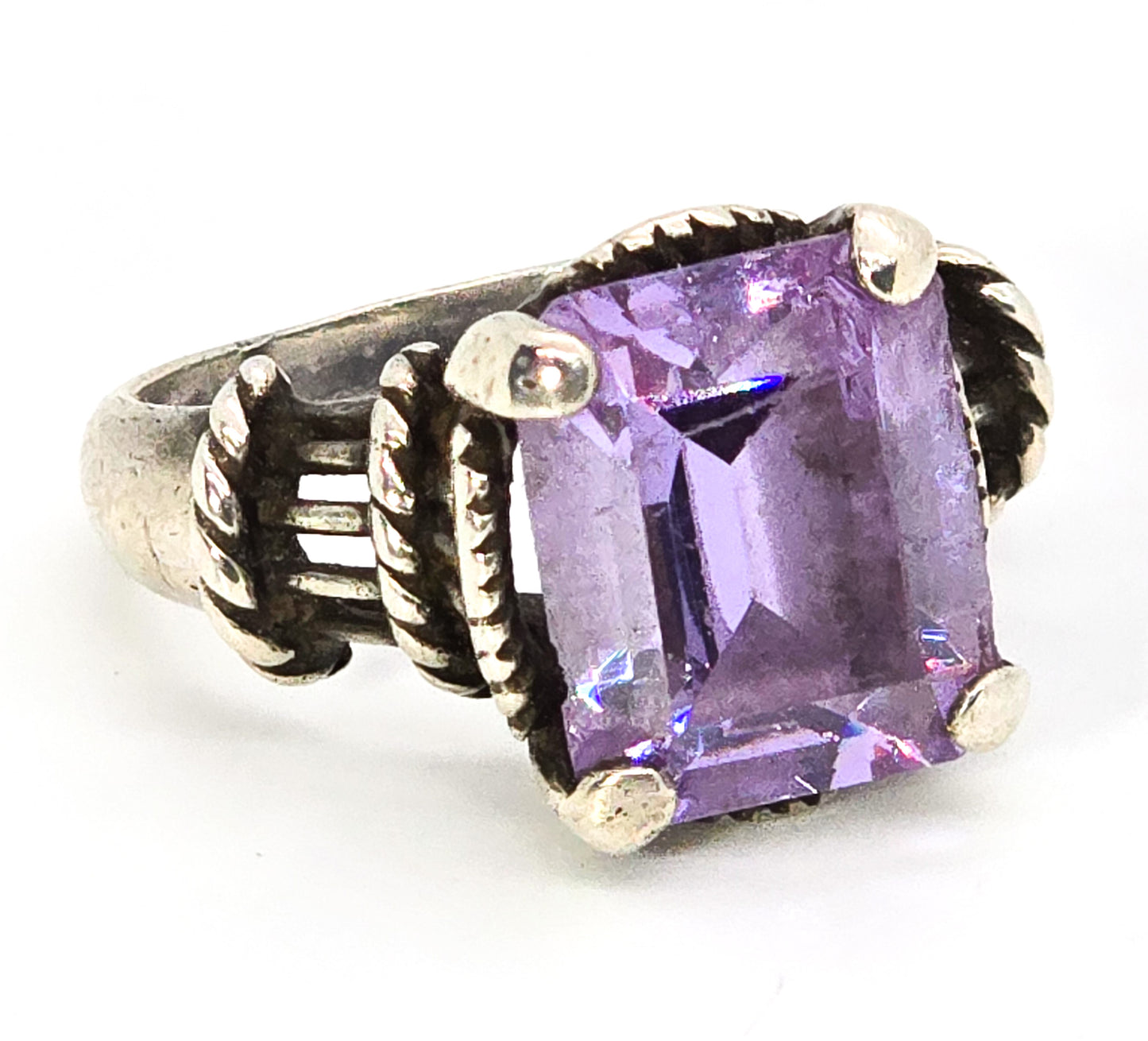 CA Amethyst 6ct Large purple sterling silver vintage ring size 6