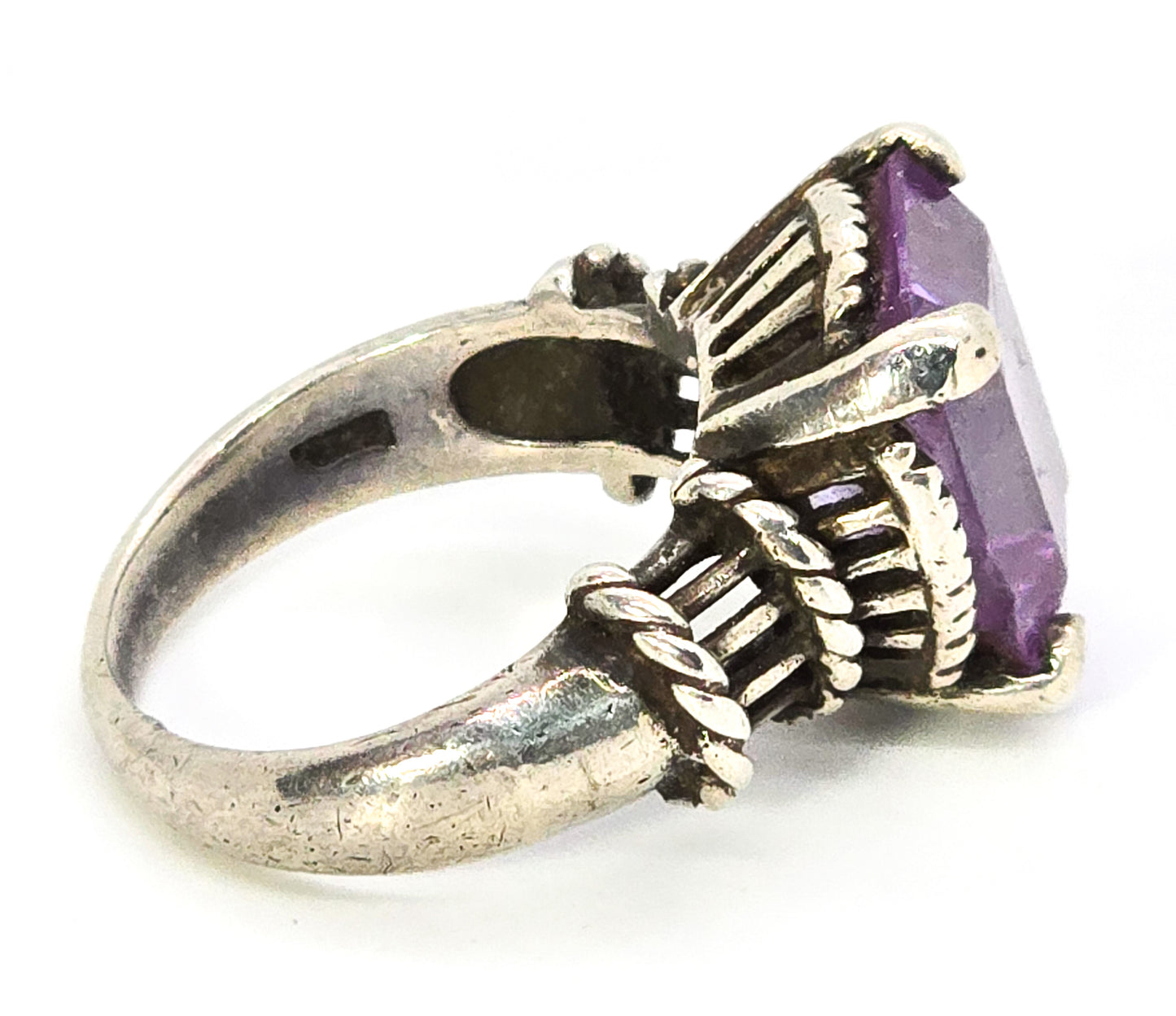 CA Amethyst 6ct Large purple sterling silver vintage ring size 6