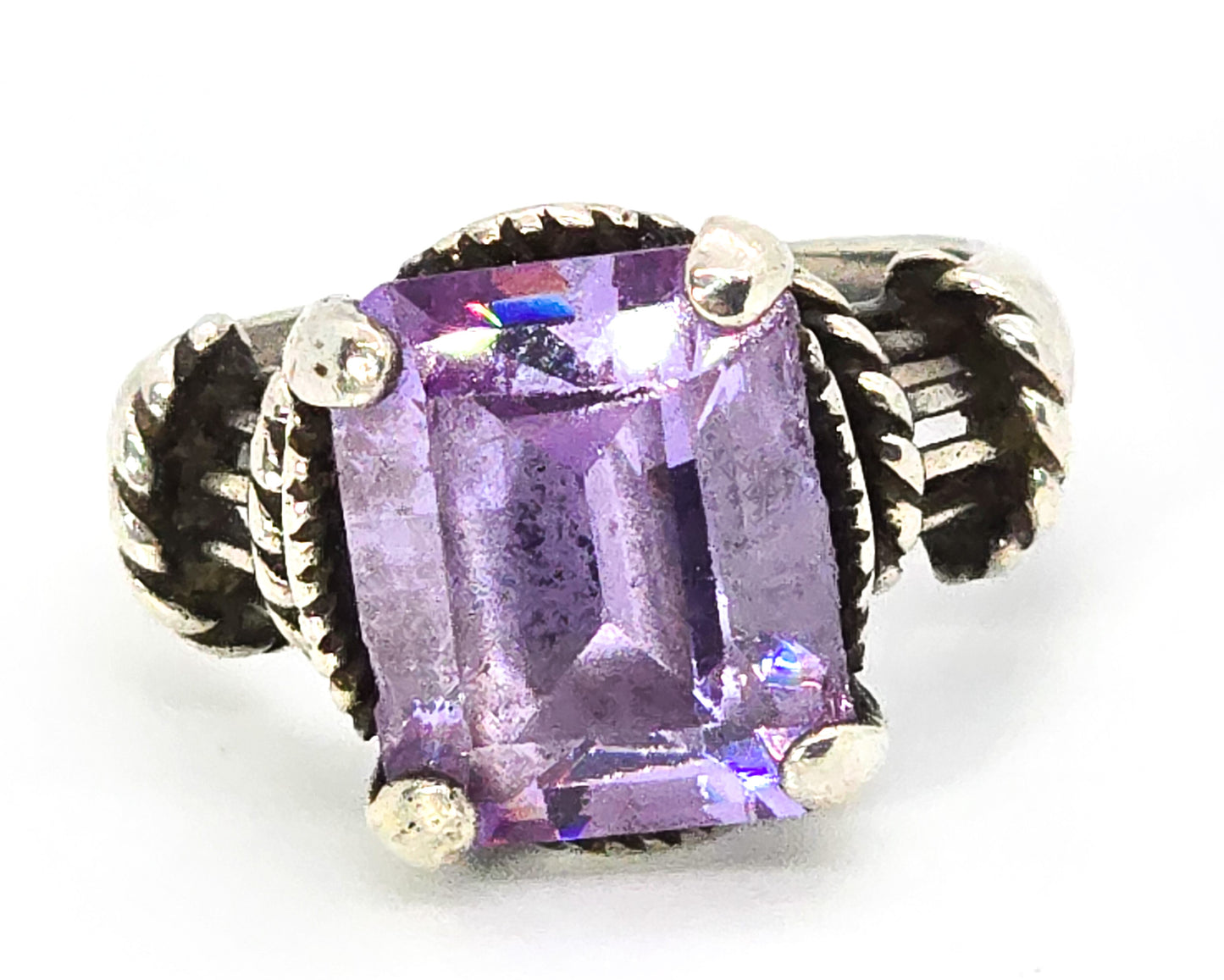 CA Amethyst 6ct Large purple sterling silver vintage ring size 6