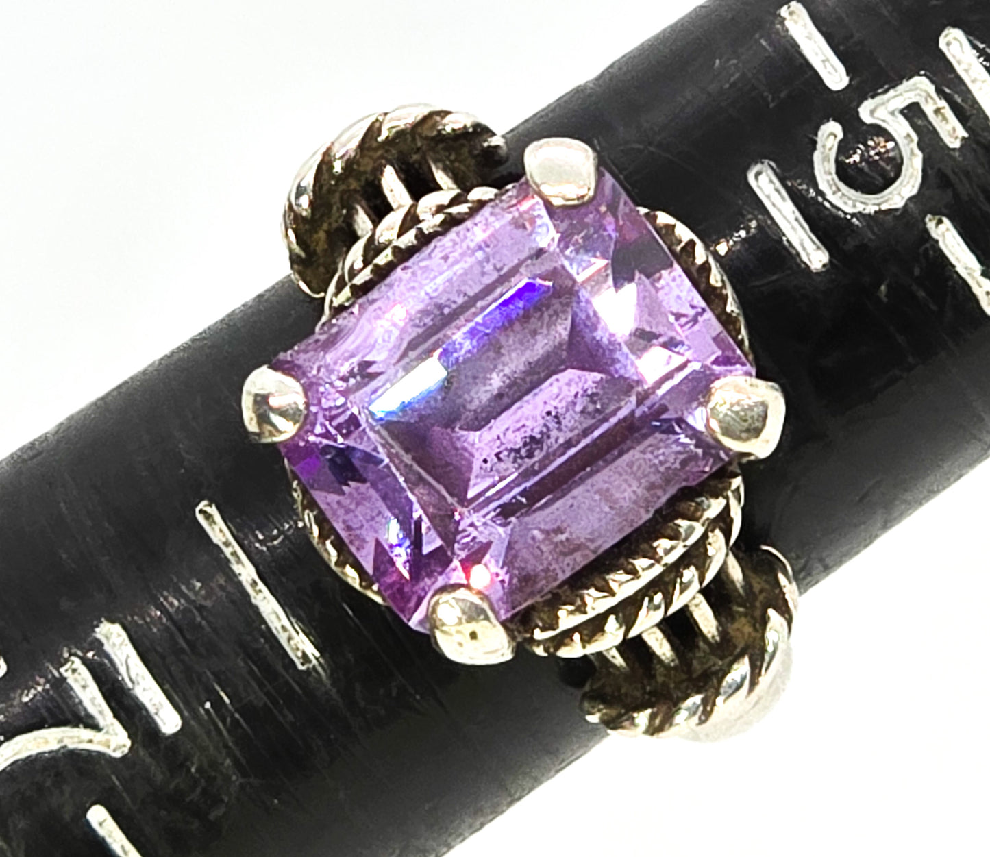 CA Amethyst 6ct Large purple sterling silver vintage ring size 6