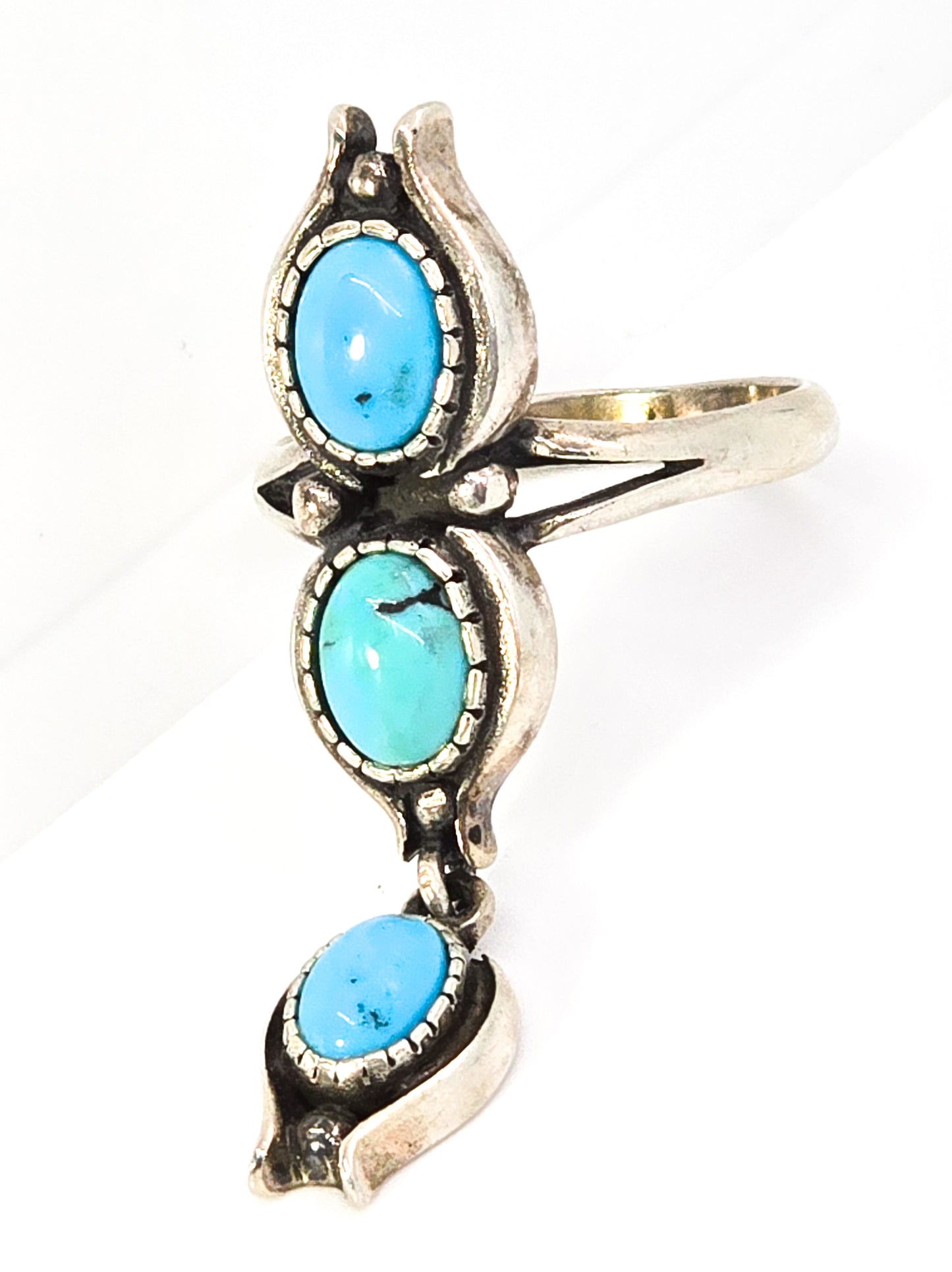 Shube Dakota West turquoise sterling silver three stone dangle charm vintage ring size 9