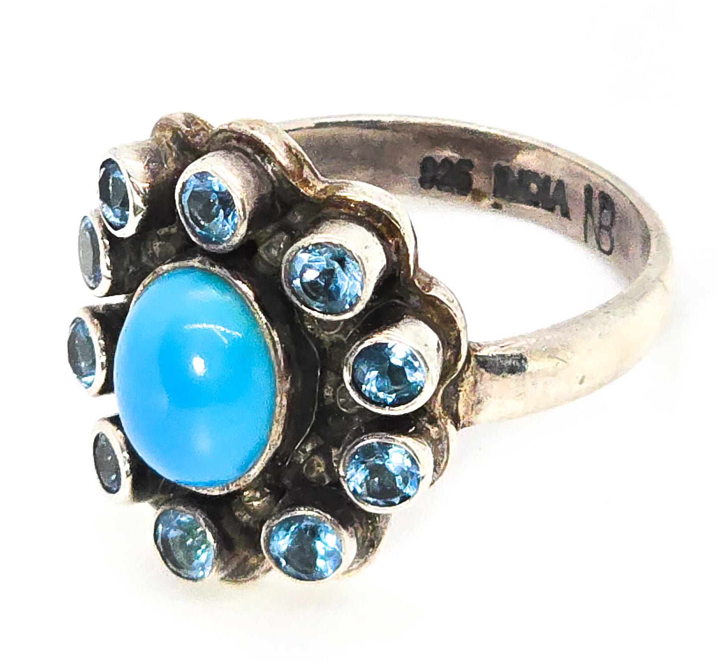 Nicky Butler NB India blue topaz and turquoise sterling silver ring size 9