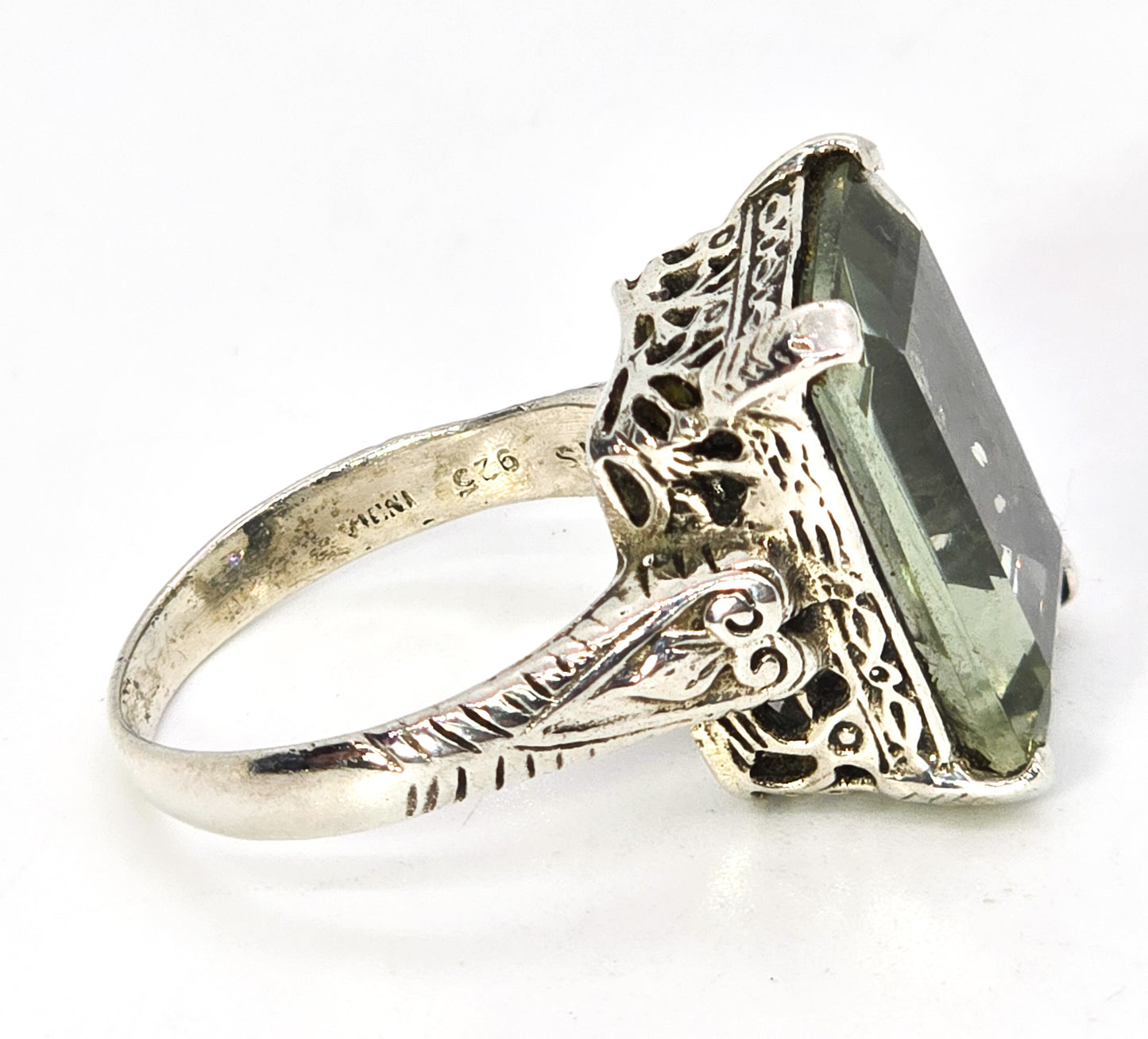 Prasiolite green amethyst 10.00ct YS India filigree sterling silver ring size 7 and 1/2