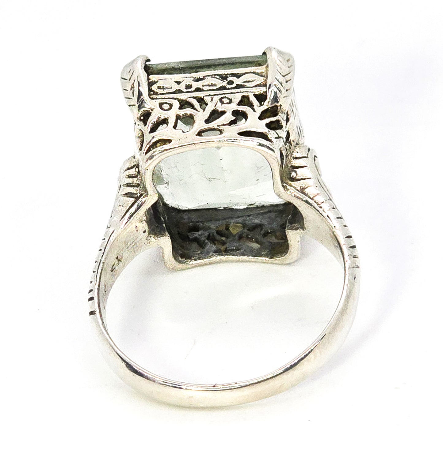 Prasiolite green amethyst 10.00ct YS India filigree sterling silver ring size 7 and 1/2