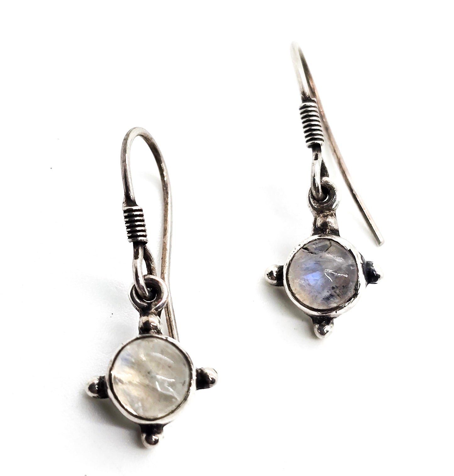 Blue moonstone gemstone tribal Balinese style boho sterling silver drop earrings