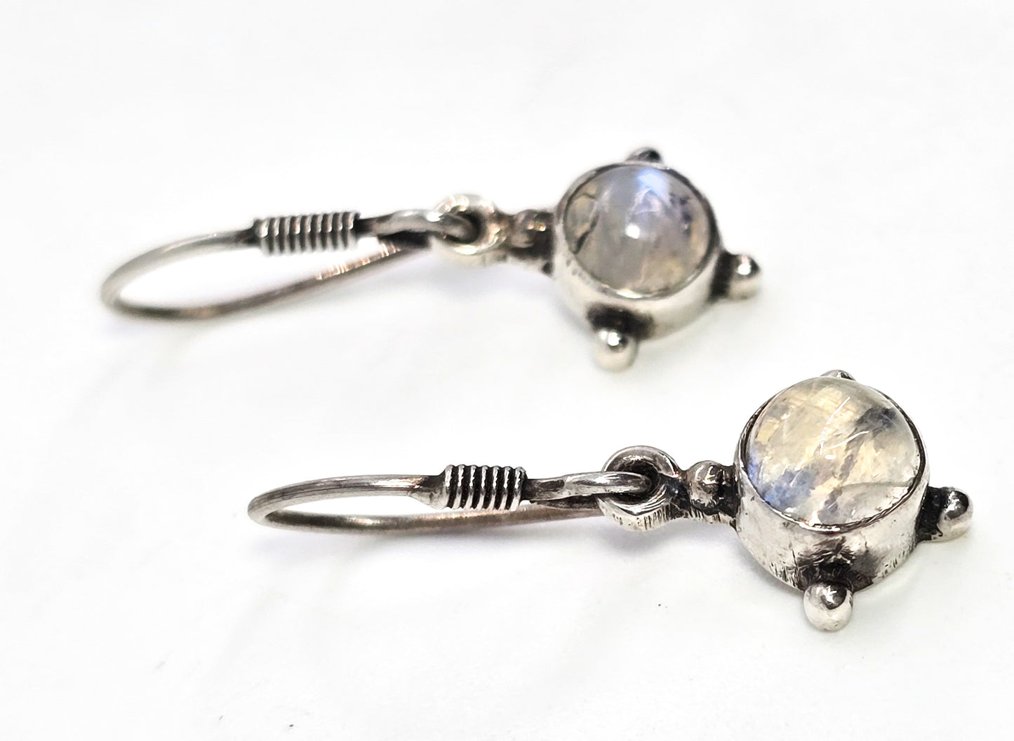 Blue moonstone gemstone tribal Balinese style boho sterling silver drop earrings