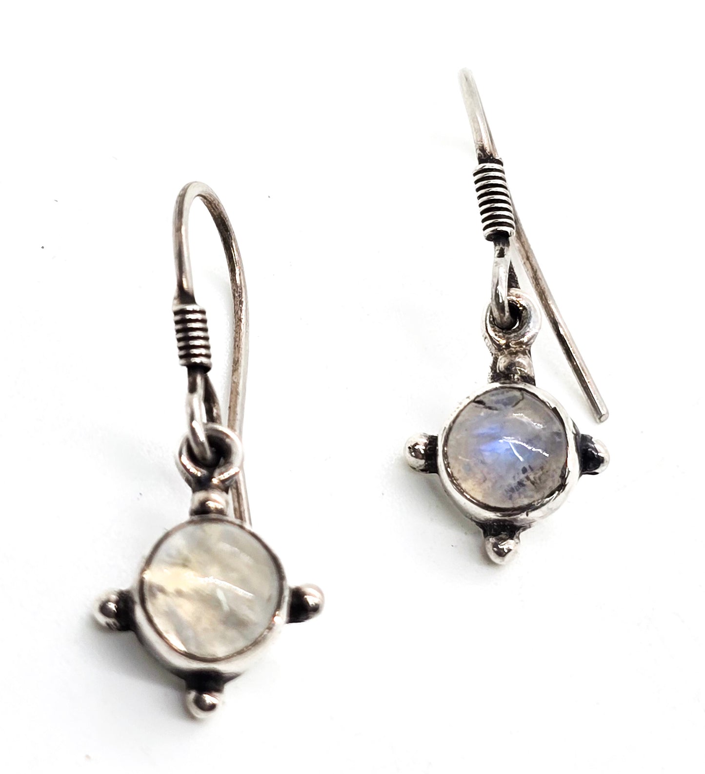 Blue moonstone gemstone tribal Balinese style boho sterling silver drop earrings