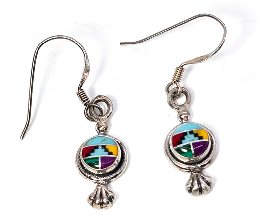 5 Star Southwestern gemstone inlay vintage sterling silver drop earrings