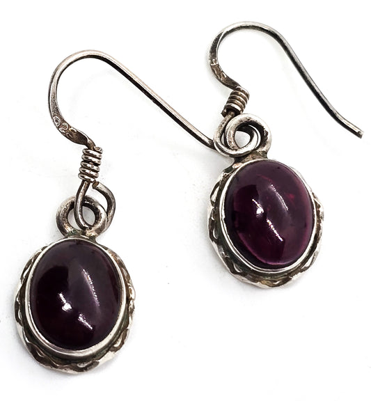 Deep red garnet gemstone cabs open work sterling silver drop gemstone earrings