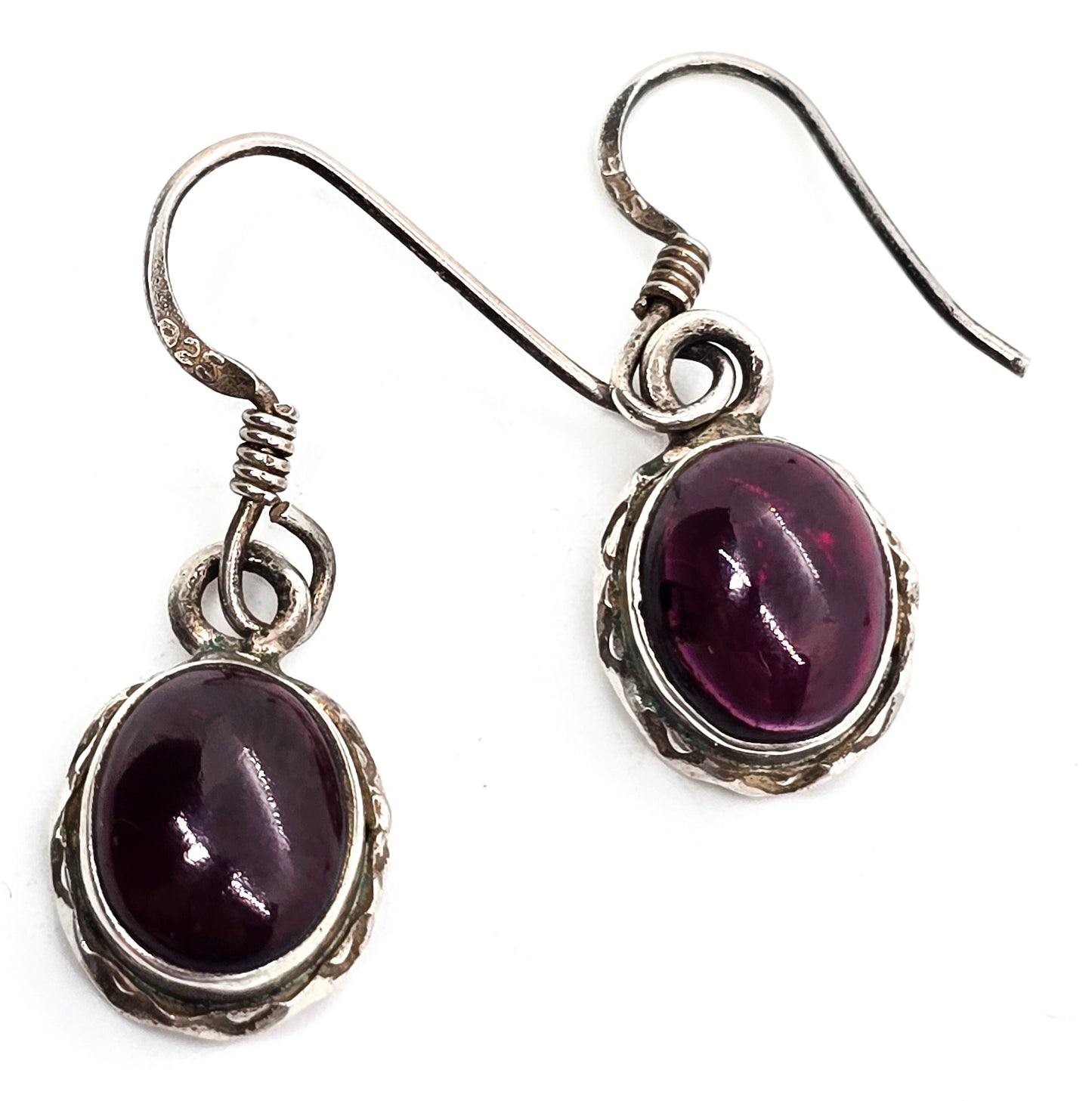 Deep red garnet gemstone cabs open work sterling silver drop gemstone earrings