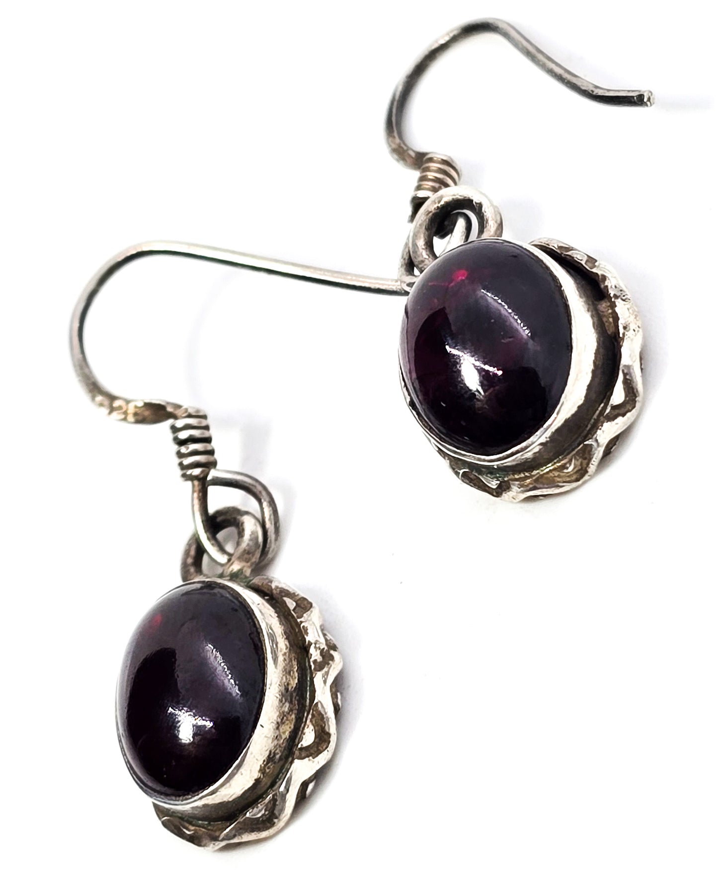 Deep red garnet gemstone cabs open work sterling silver drop gemstone earrings