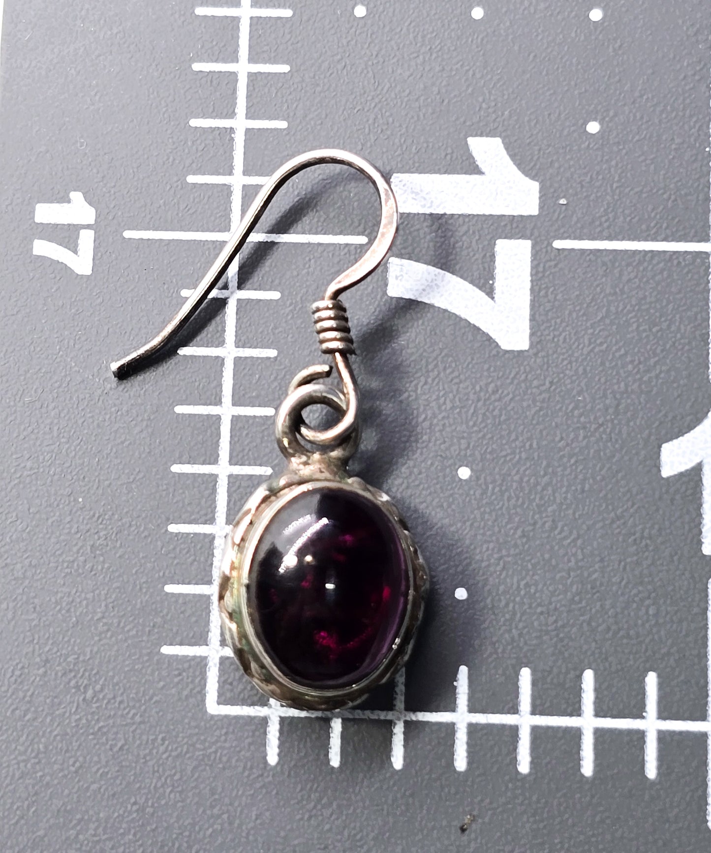 Deep red garnet gemstone cabs open work sterling silver drop gemstone earrings