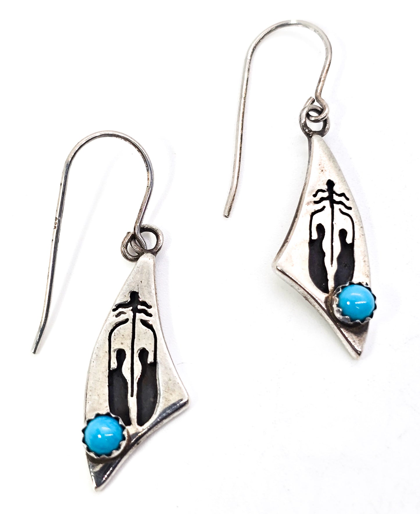 Turquoise Navajo family vintage sterling silver drop earrings