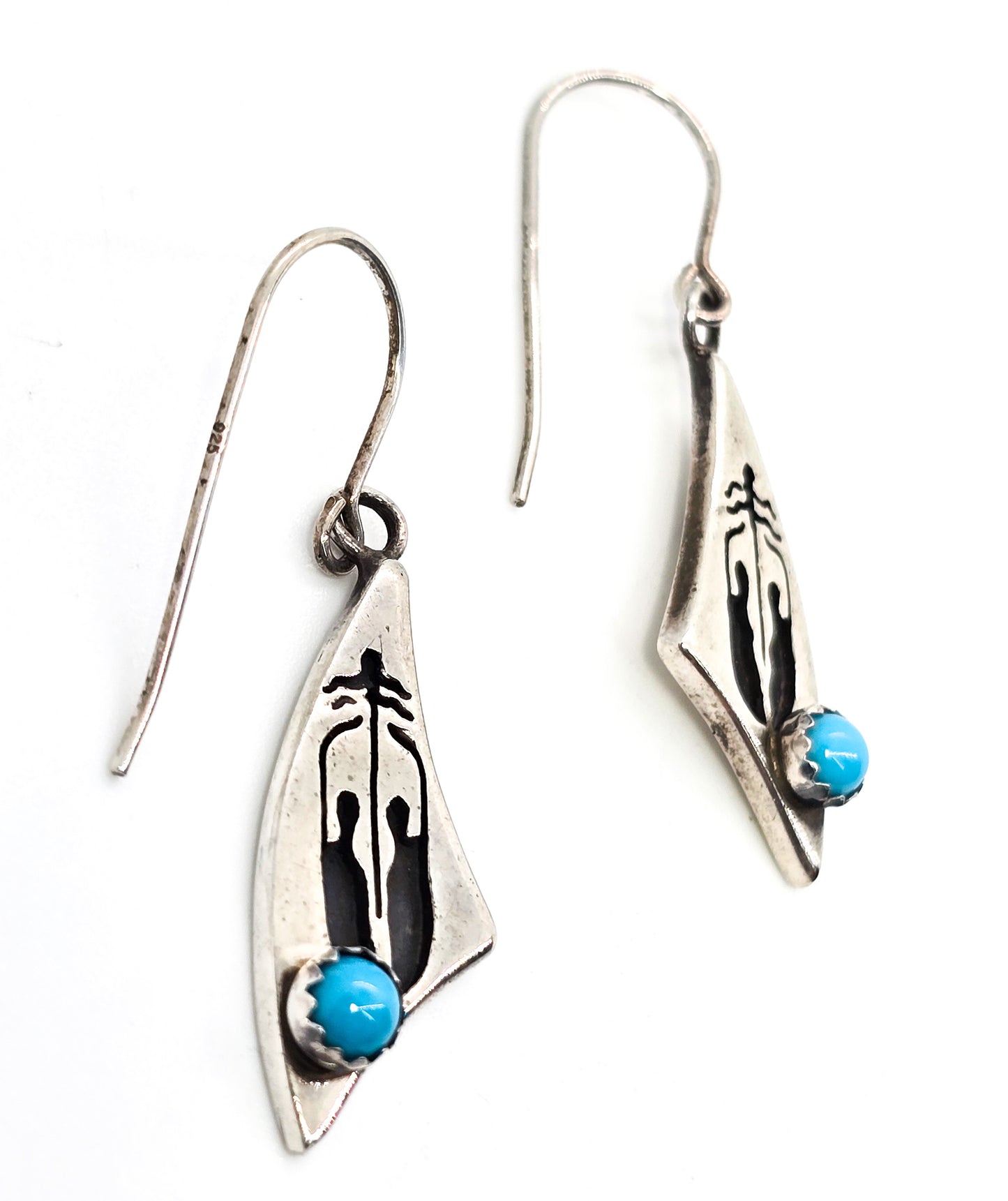 Turquoise Navajo family vintage sterling silver drop earrings