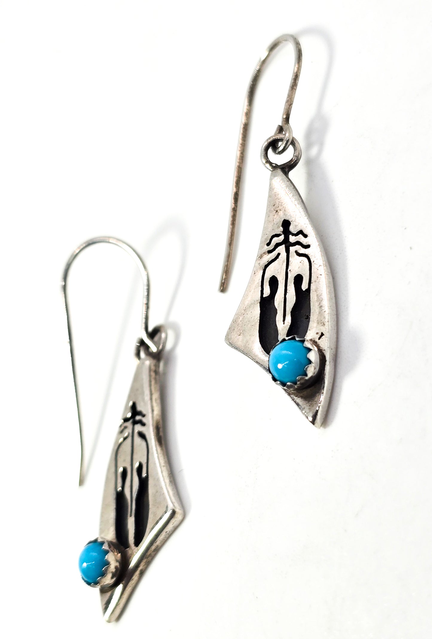 Turquoise Navajo family vintage sterling silver drop earrings