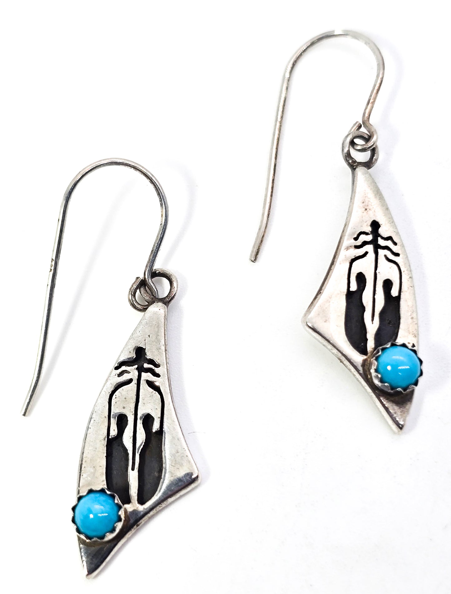 Turquoise Navajo family vintage sterling silver drop earrings