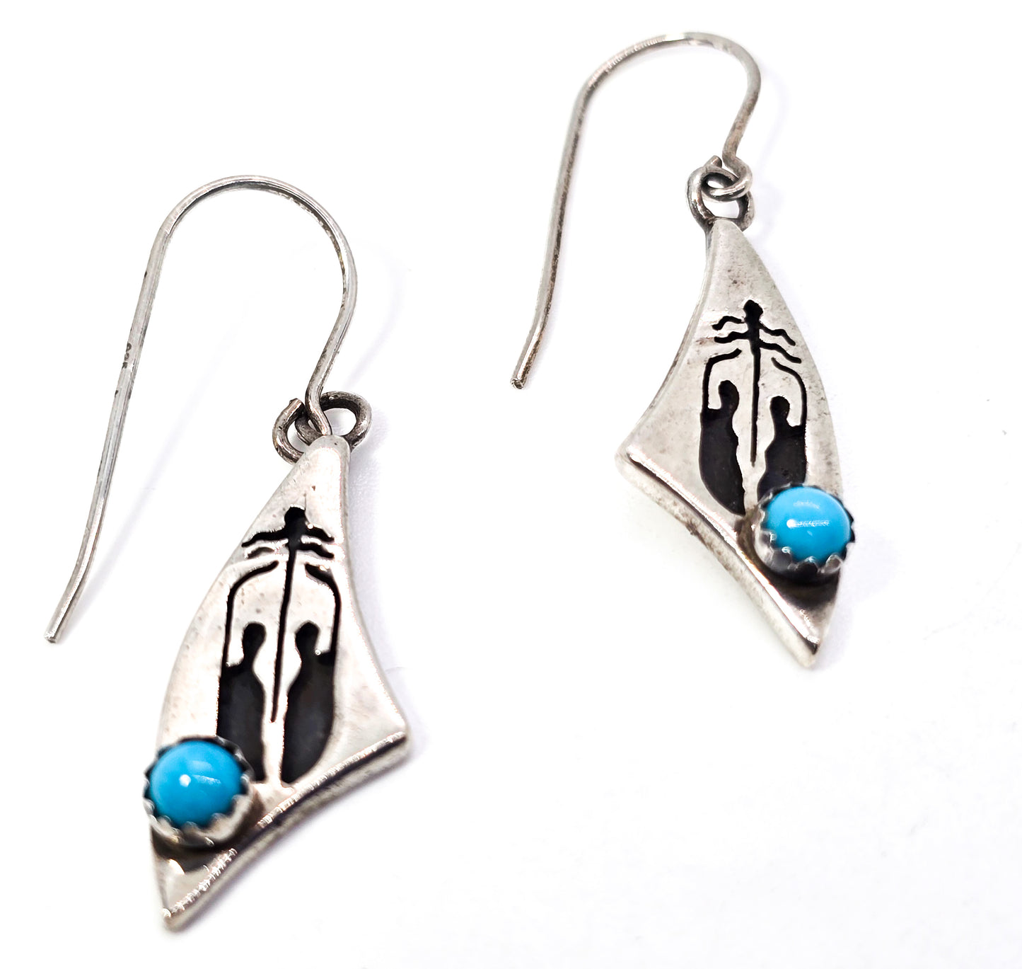 Turquoise Navajo family vintage sterling silver drop earrings