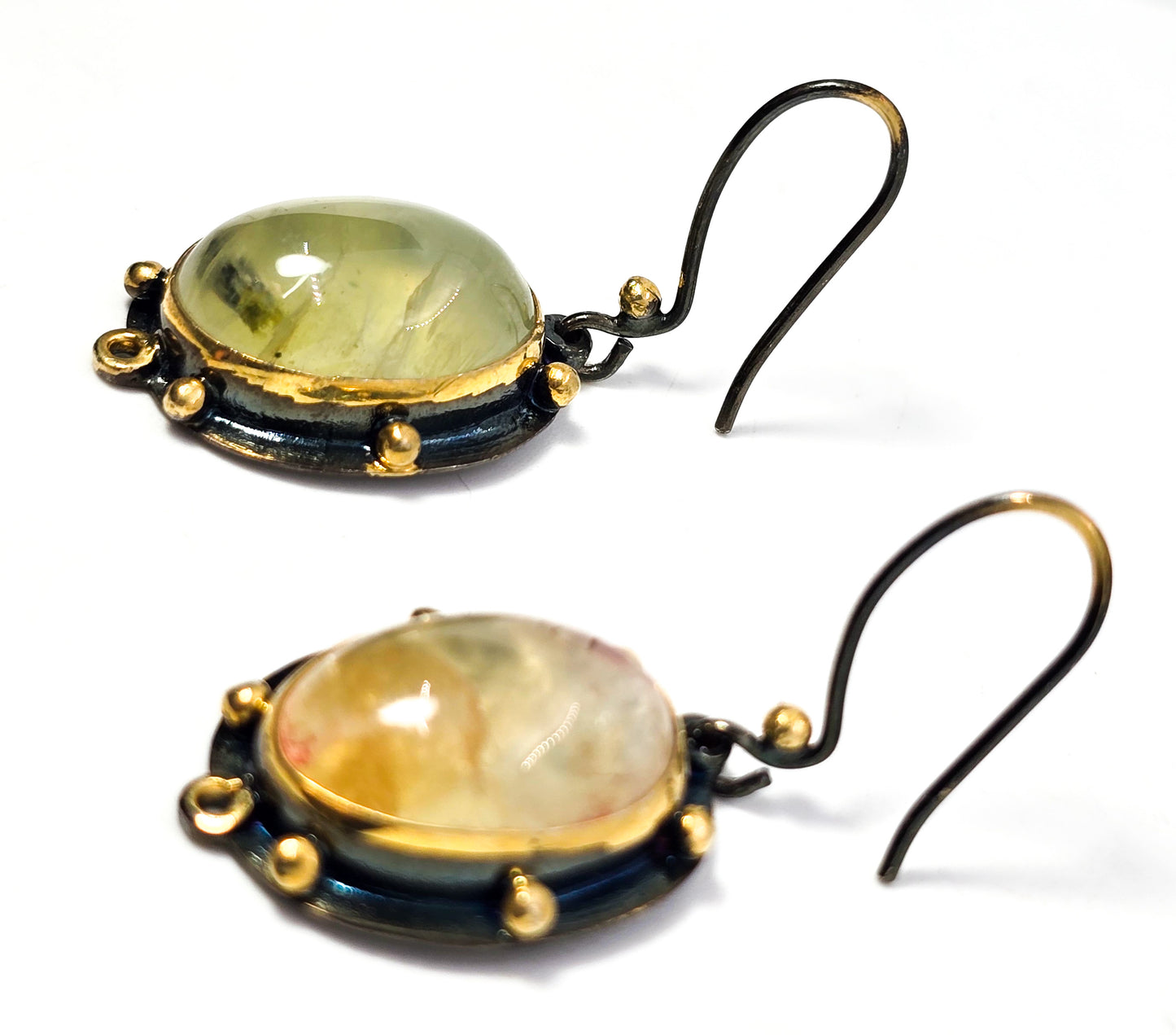 Prehnite gemstone oxidized sterling silver drop earrings