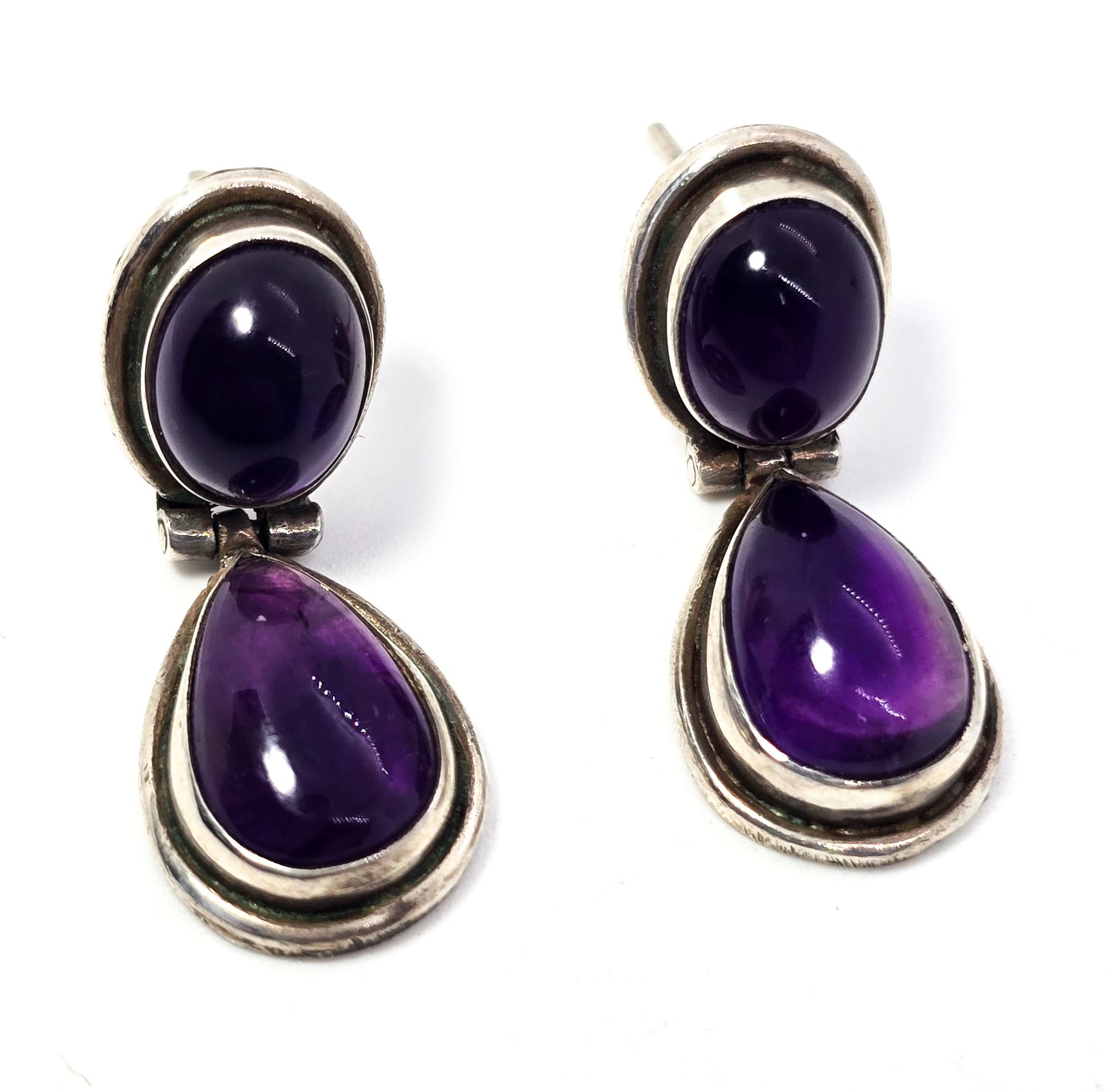 Amethyst purple gemstone articulated sterling silver earrings